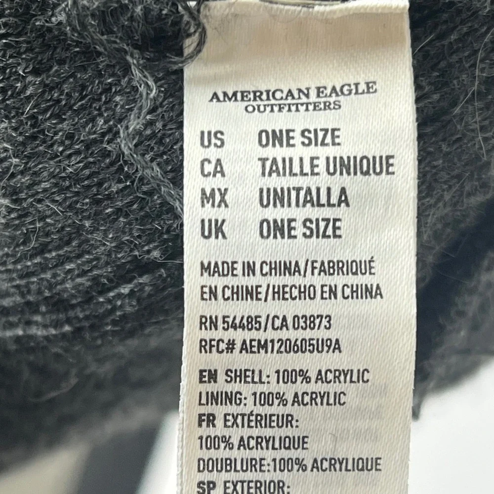 American Eagle Murica Beanie Grey Striped Pom Pom Knit Hat Patriotic One‎ Size
